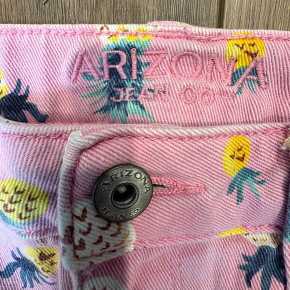 Arizona Jean Co Pink Pineapple Distressed Denim Frayed Shorts Sz 3 Vintage Retro - Picture 7 of 7
